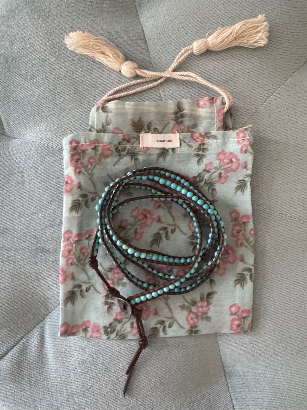 Chan Luu Turquoise Beaded Leather Wrap Bracelet Necklace Boho